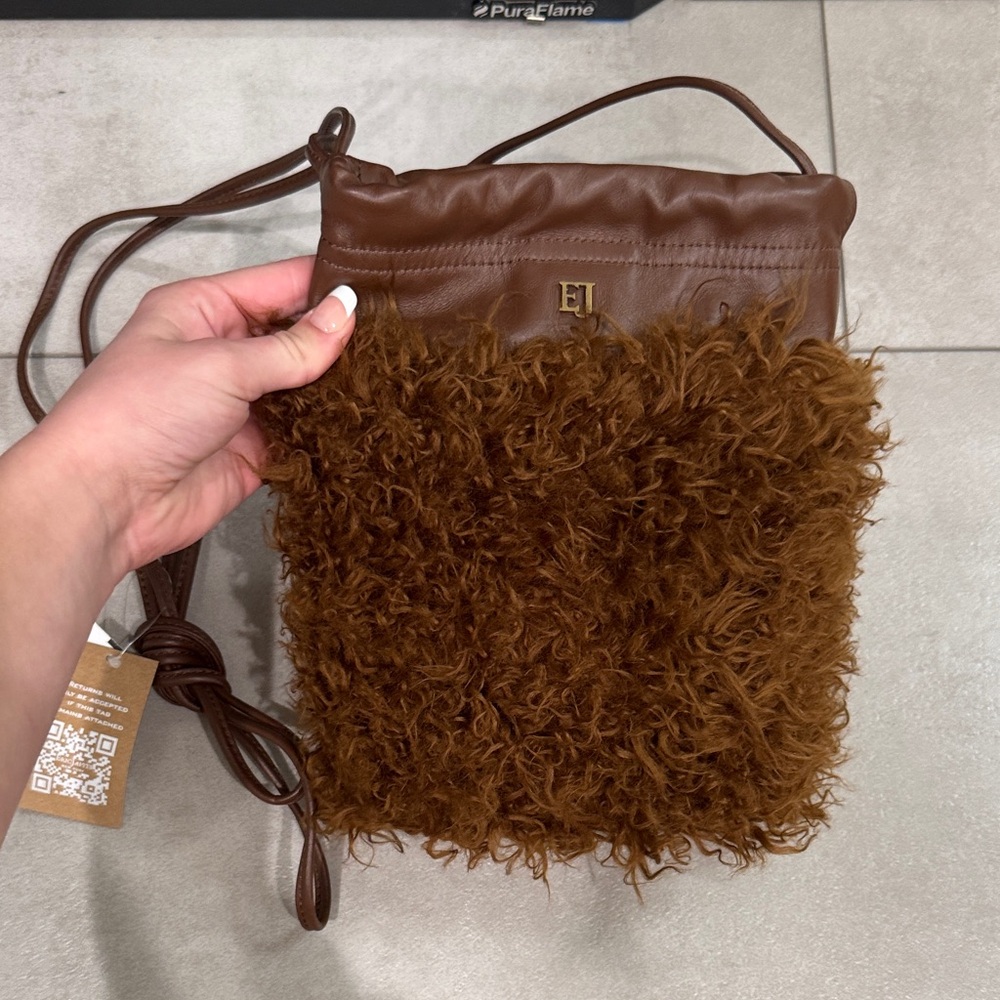 Eric Javits Brown Shoulder Bag with Fur Detail